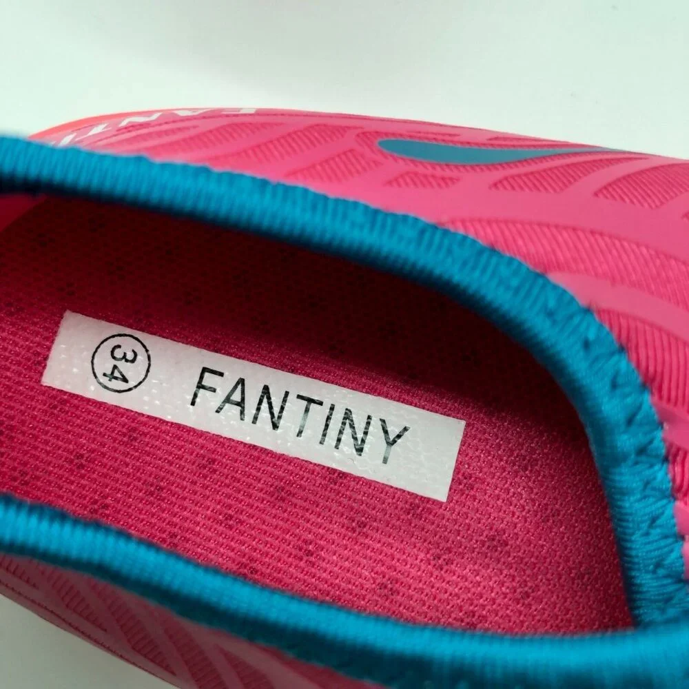 Fantiny Girls Water Shoes Fabric Slip On Striped Pink Blue Size 34 US 3